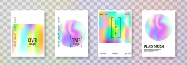 Holografik şekil ayarlandı. Soyut arka planlar. Gradyan örgülü parlak holografik şekil. 90 'lar, 80' ler modası. Broşür, pankart, duvar kağıdı, mobil ekran için Pearlescent grafik şablonu