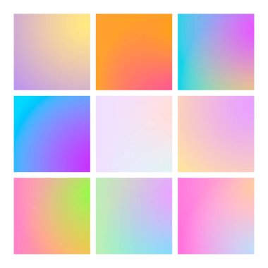 Kare soyut arka planlara sahip modern gradyan kümesi. Takvim, broşür, davetiye ve kartlar için renkli sıvılar. Modaya uygun yumuşak renk. Ekranlar ve mobil uygulama için modern gradyan seti olan şablon