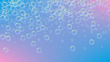 Şampuan köpüklü ve sabun köpüklü Fizz arka plan. Yaratıcı sprey ve sıçrama. Gerçekçi su çerçevesi ve sınır. 3d vektör illüstrasyon broşürü. Mor renkli sıvı köpük.