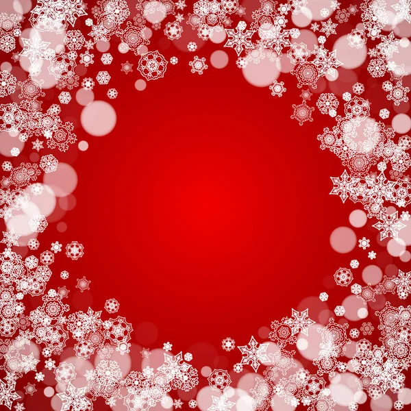 Karácsonyi Hópelyhek Piros Háttérrel Keret Szezonális Téli Transzparensek Ajándék Kuponok — Stock Vector