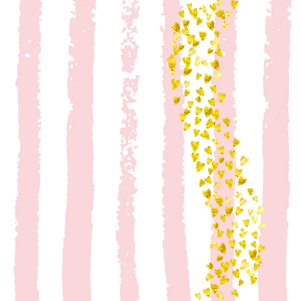 Confettis Paillettes Avec Des Cœurs Sur Rayures Roses Paillettes Tombant — Image vectorielle