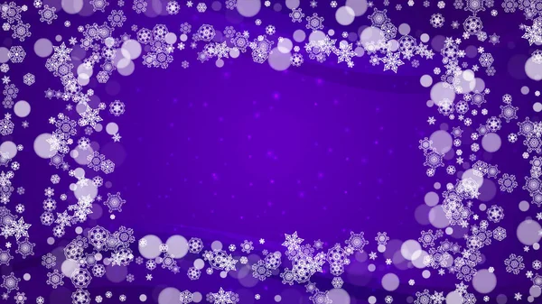 Schneefenster Mit Ultravioletten Schneeflocken Neujahrskulisse Winterrahmen Für Flyer Geschenkkarte Einladung — Stockvektor