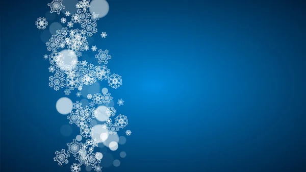 Νιφάδες Χιονιού Πέφτουν Μπλε Φόντο Χριστούγεννα Και Πρωτοχρονιά Οριζόντια Θέμα — Διανυσματικό Αρχείο
