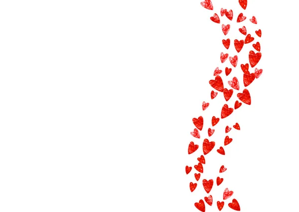 Szív Határ Valentin Napra Vörös Csillámporral Február Vektor Konfetti Szív — Stock Vector