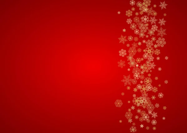 Jul Snöflingor Röd Bakgrund Horisontell Glitter Ram För Vinter Banner — Stock vektor
