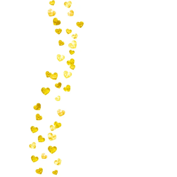 黄金の輝きの心とバレンタインデーの境界線 2月14日 バレンタインデーボーダーテンプレート用ベクトルコンフェッティ 手描きの質感をグランジ パーティー招待 小売オファー 広告のための愛のテーマ — ストックベクタ