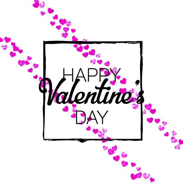 Tarjeta San Valentín Con Corazones Purpurina Rosa Febrero Vector Confetti — Vector de stock