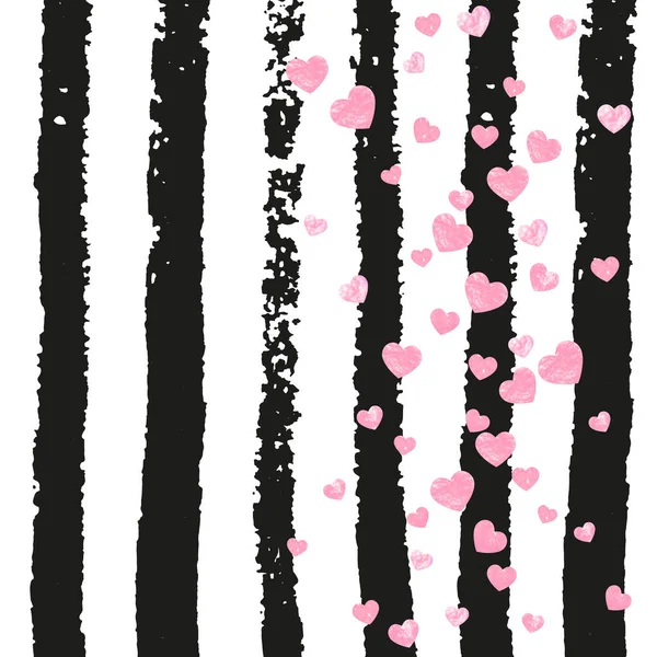 Pink Glitter Confetti Hearts Black Stripes Falling Sequins Shimmer Sparkles — Stock Vector