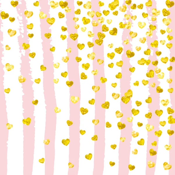 Confettis Coeur Paillettes Sur Rayures Roses Paillettes Tombantes Avec Scintillement — Image vectorielle