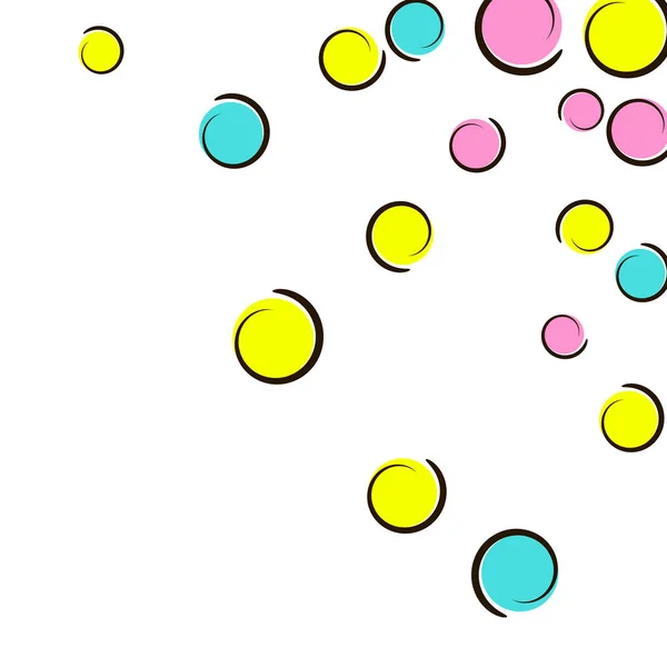 带有滑稽流行艺术圆点的Confetti框架 白色上的大色斑 螺旋形和圆形 矢量图解 生日宴会上盛气凌人的孩子气 Rainbow Confetti框架 — 图库矢量图片