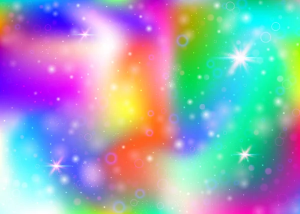 Sprookje Achtergrond Met Regenboog Gaas Trendy Universum Banner Prinsessenkleuren Fantasie — Stockvector