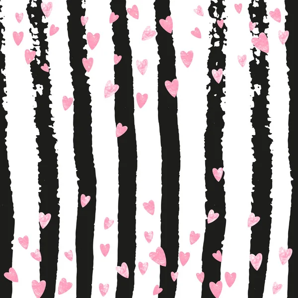 ブラックのストライプにハートのピンクの輝きのコンフェッティ 金属のシマーと輝きを持つスパンコール パーティー招待状 イベントバナー チラシ 誕生日カードのピンクの輝きのコンフェッティ付きテンプレート — ストックベクタ