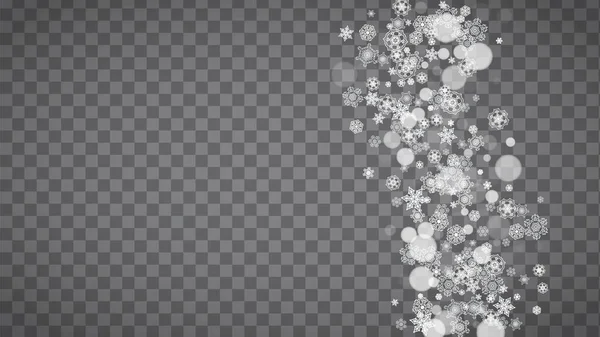 Copos Nieve Aislados Sobre Fondo Gris Transparente Ventas Invierno Diseño — Vector de stock