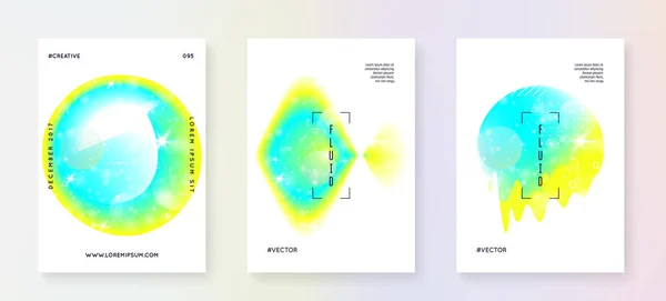 流体力学 活気のあるコンセプト 未来的背景 レトロな層状のホログラム 柔らかいポスター 現代のホログラフィックグラデーション ぼかし メッシュ ブレンド 形状や要素と流体力学 — ストックベクタ