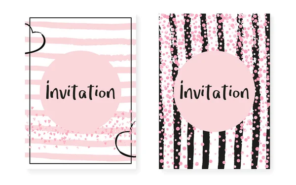 Paillettes Roses Pois Cartes Invitation Mariage Douche Nuptiale Avec Confettis — Image vectorielle