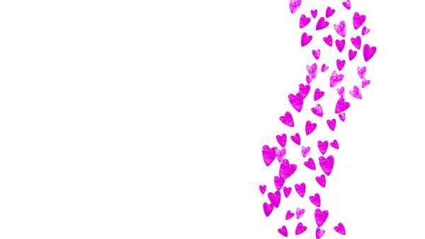 ピンクの輝きの心を持つウェディングコンフェッティ バレンタインデー ベクトル背景 手描きの質感 ポスター ギフト券 バナーのテーマが大好きです ハートのウェディングコンフェッティテンプレート — ストックベクタ
