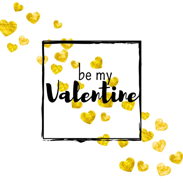 Valentines Day Card Gold Glitter Hearts February 14Th Vector Confetti — Stock Vector