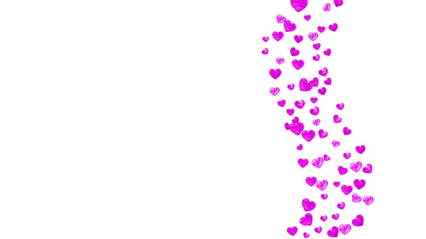 Heart Confetti Achtergrond Met Roze Glitter Valentijnsdag Vectorframe Handgetekende Textuur — Stockvector