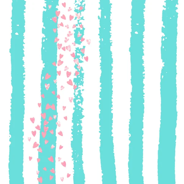 Confettis Paillettes Mariage Avec Coeur Sur Rayure Turquoise Paillettes Tombantes — Image vectorielle