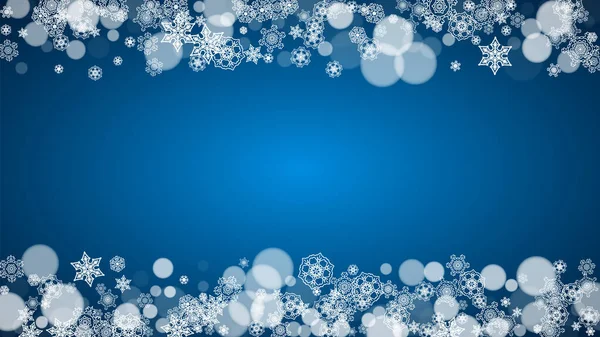 Kerst Frame Met Vallende Sneeuw Blauwe Achtergrond Horizontaal Vrolijk Kerstframe — Stockvector