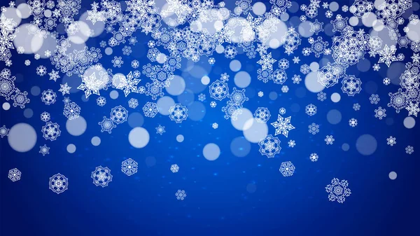冬季边界白雪纷飞 庆祝圣诞节和新年 横向冬季边界蓝色背景的横幅 优惠券 聚会活动 落霜的雪花 — 图库矢量图片