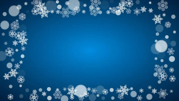 Snowflakes Falling Blue Background Christmas New Year Horizontal Theme Frosty — Stock Vector