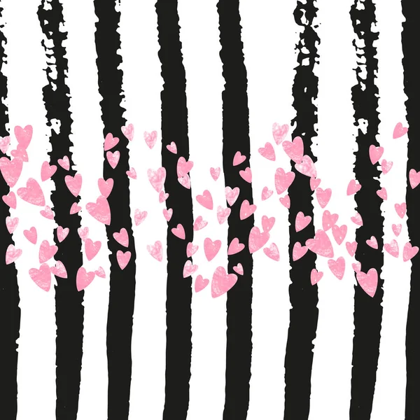 Confetti Rosa Glitter Con Cuori Righe Nere Paillettes Casuali Cadenti — Vettoriale Stock