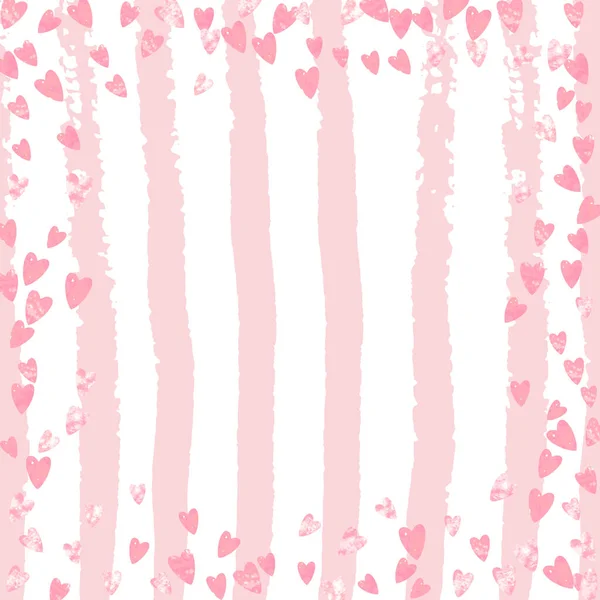 ピンクのストライプにハートのピンクの輝きのコンフェッティ 金属のシマーでスパンコールを落下 パーティー招待状 ブライダルシャワー 日付招待状を保存するためのピンクの輝きのコンフェッティ付きテンプレート — ストックベクタ