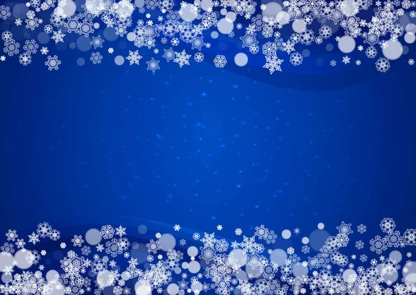 Snöflingor Ram Horisontell Blå Bakgrund Med Gnistrar God Jul Och — Stock vektor