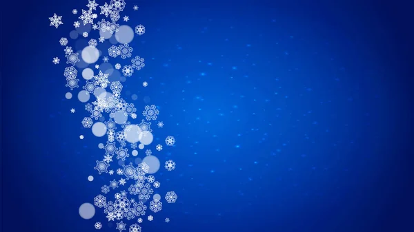 Christmas Frame Falling Snow Blue Background Sparkles Horizontal Christmas Frame — Stock Vector