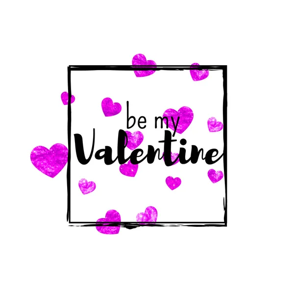 Valentijnskaart Met Roze Glitterhartjes Februari Vector Confetti Voor Valentijnskaart Sjabloon — Stockvector