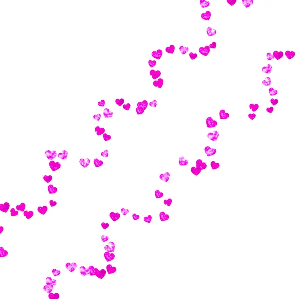 Herz Konfetti Hintergrund Mit Rosa Glitzern Valentinstag Vektorrahmen Handgezeichnete Textur — Stockvektor