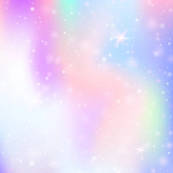 虹のメッシュと妖精の背景 プリンセスカラーの神秘的な宇宙のバナー ホログラムでファンタジーグラデーションの背景 魔法の輝きとホログラフィック妖精の背景 星とぼかし — ストックベクタ