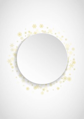 Dikey beyaz kağıtta yeni yıl karı. Altın parıltılı kar taneleri. Noel ve Yeni Yıl kar arka planda yağıyor. Sezon satışları, özel teklifler, afişler, kartlar, parti davetiyeleri, broşürler..