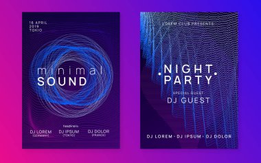 Trans olayı. Minimum konser broşürü. Dinamik akışkan şekil ve çizgi. Neon Trance olay ilanı. Tekno DJ partisi. Elektro dans müziği. Elektronik ses. Kulüp festivali posteri. 