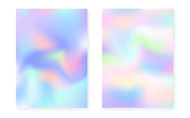 Hologram gradyan arka planı holografik kapaklı. 90 'lar, 80' ler modası. Broşür, pankart, duvar kağıdı ve mobil ekran için yanardöner grafik şablonu. Çoklu renk asgari hologram gramı gradyanı.