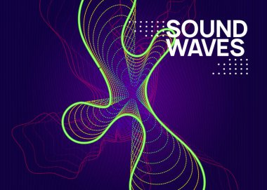 Müzik posteri. Dalgalı göstermek afiş şablonu. Dinamik akışkan şekli ve çizgisi. Neon müzik posteri. Elektro dans dj. Elektronik ses festivali. Kulüp etkinlik el ilanı. Tekno trance partisi.