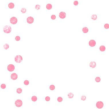 İzole edilmiş arka planda noktalı düğün simleri konfetisi. Metalik pırıltılarla rastgele düşen pullar. Parti daveti için pembe düğün simli tasarım, gelin partisi ve randevu davetini kaydet.