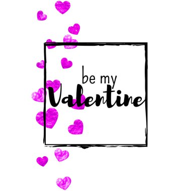 Pembe kalpli sevgililer günü kartı. 14 Şubat. Sevgililer Günü kartı şablonu için vektör konfetisi. Grunge el çizimi dokusu. Özel iş teklifi, afiş, broşür için aşk teması.