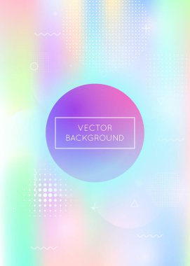 Sıvı, arka planı sıvı dinamik elementlerle şekillendirir. Memphis ile holografik bauhaus gradyanı. Broşür, ui, dergi, poster, afiş ve uygulama için grafik şablonu. Çok renkli sıvı arka plan şekilleri.