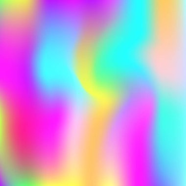 Holografik soyut arkaplan. Gradyan örgülü spektrum holografik arkaplan. 90 'lar, 80' ler modası. Pankart, el ilanı, kapak tasarımı, mobil arayüz, web uygulaması için Pearlescent grafik şablonu.