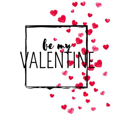 Kırmızı kalpli sevgililer günü kartı mı? 14 Şubat. Sevgililer Günü kartı şablonu için vektör konfetisi. Grunge el çizimi dokusu. Parti daveti, perakende satış teklifi ve reklam için aşk teması.