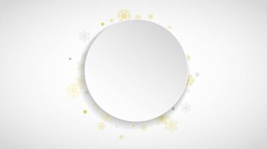 Beyaz kağıtta altın kar taneleri olan bir Noel çerçevesi. Bayram afişleri, kartlar, satışlar, özel teklifler için yatay Noel çerçevesi. Kutlama için ışıltılı karlar yağıyor