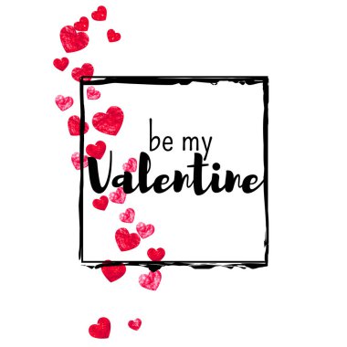 Kırmızı kalpli sevgililer günü kartı mı? 14 Şubat. Sevgililer Günü kartı şablonu için vektör konfetisi. Grunge el çizimi dokusu. Hediye kuponları, kuponlar, reklamlar, etkinlikler için aşk teması.