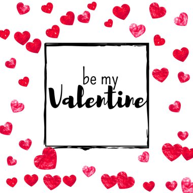 Kırmızı kalpli sevgililer günü kartı mı? 14 Şubat. Sevgililer Günü kartı şablonu için vektör konfetisi. Grunge el çizimi dokusu. Hediye kuponları, kuponlar, reklamlar, etkinlikler için aşk teması.