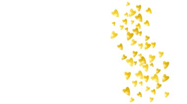 Sevgililer günü kalbi altın parıltılarıyla parıldıyor. 14 Şubat günü. Sevgililer günü kalp şablonu için vektör konfetisi. Grunge el çizimi dokusu. Özel iş teklifi, afiş, broşür için aşk teması.