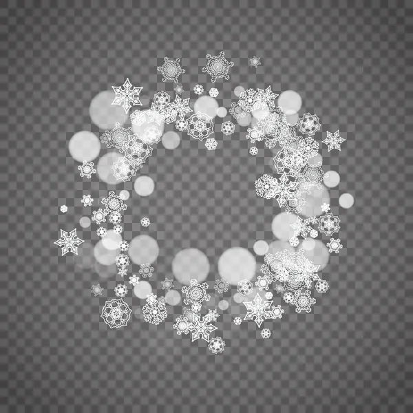 在透明的灰色背景上孤立的雪花 冬季销售 圣诞新年派对请帖设计 横幅销售 冬天的雪窗魔法水晶隔离了雪花 — 图库矢量图片