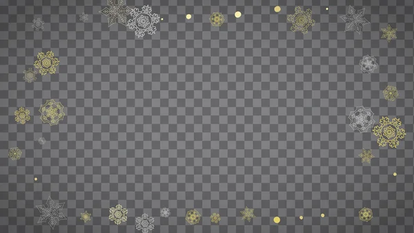 Copos Nieve Aislados Sobre Fondo Gris Transparente Horizontal Nieve Dorada — Vector de stock