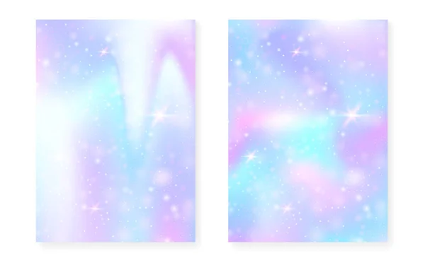 Sfondo Arcobaleno Con Gradiente Principessa Kawaii Ologramma Magico Dell Unicorno — Vettoriale Stock