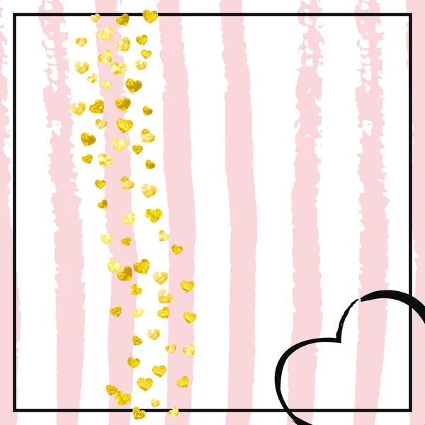 Confettis Coeur Paillettes Sur Rayures Roses Paillettes Aléatoires Brillantes Avec — Image vectorielle